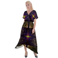 Fractal Fantasy Design Texture Cross Front Sharkbite Hem Maxi Dress