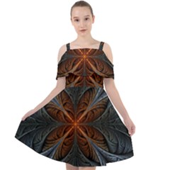 Art Abstract Fractal Pattern Cut Out Shoulders Chiffon Dress