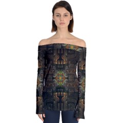 Fractal Fantasy Mystic Design Off Shoulder Long Sleeve Top by Wegoenart