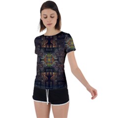 Fractal Fantasy Mystic Design Back Circle Cutout Sports Tee