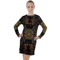 Fractal Fantasy Mystic Design Long Sleeve Hoodie Dress by Wegoenart