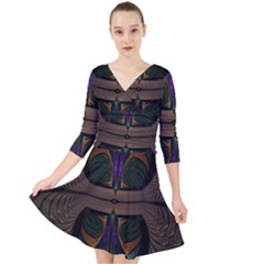 Fractal Abstract Background Pattern Quarter Sleeve Front Wrap Dress