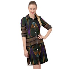 Fractal Abstract Background Pattern Long Sleeve Mini Shirt Dress by Wegoenart