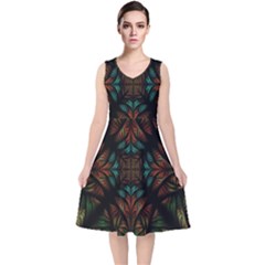 Fractal Fantasy Design Texture V-neck Midi Sleeveless Dress 