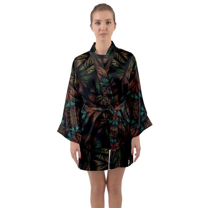 Fractal Fantasy Design Texture Long Sleeve Satin Kimono