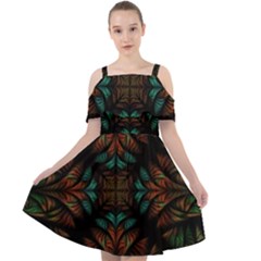 Fractal Fantasy Design Texture Cut Out Shoulders Chiffon Dress