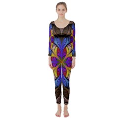 Fractal Flower Fantasy Floral Long Sleeve Catsuit by Wegoenart