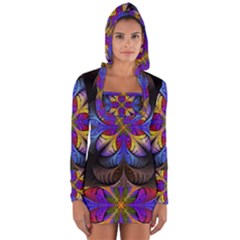 Fractal Flower Fantasy Floral Long Sleeve Hooded T-shirt by Wegoenart