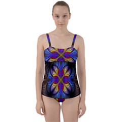 Fractal Flower Fantasy Floral Twist Front Tankini Set by Wegoenart