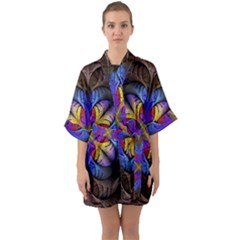 Fractal Flower Fantasy Floral Half Sleeve Satin Kimono  by Wegoenart