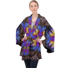 Fractal Flower Fantasy Floral Long Sleeve Velvet Kimono  by Wegoenart