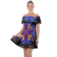 Fractal Flower Fantasy Floral Off Shoulder Velour Dress by Wegoenart