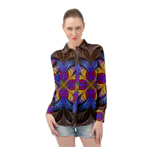 Fractal Flower Fantasy Floral Long Sleeve Chiffon Shirt by Wegoenart