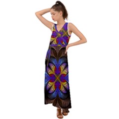 Fractal Flower Fantasy Floral V-neck Chiffon Maxi Dress by Wegoenart