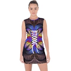 Fractal Flower Fantasy Floral Lace Up Front Bodycon Dress