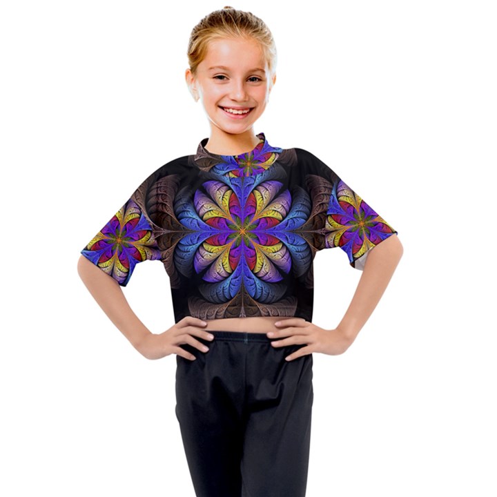 Fractal Flower Fantasy Floral Kids Mock Neck Tee