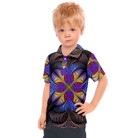 Fractal Flower Fantasy Floral Kids  Polo Tee by Wegoenart