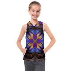 Fractal Flower Fantasy Floral Kids  Sleeveless Hoodie by Wegoenart