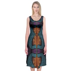 Art Abstract Fractal Pattern Midi Sleeveless Dress by Wegoenart