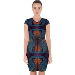 Art Abstract Fractal Pattern Capsleeve Drawstring Dress  by Wegoenart