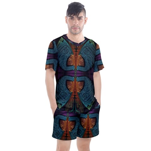 Art Abstract Fractal Pattern Men s Mesh Tee And Shorts Set by Wegoenart