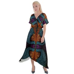 Art Abstract Fractal Pattern Cross Front Sharkbite Hem Maxi Dress