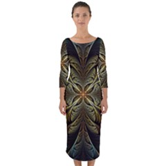 Fractal Art Abstract Pattern Quarter Sleeve Midi Bodycon Dress