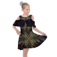 Fractal Art Abstract Pattern Kids  Shoulder Cutout Chiffon Dress