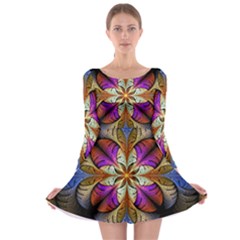 Fractal Flower Fantasy Pattern Long Sleeve Skater Dress by Wegoenart