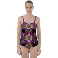 Fractal Flower Fantasy Pattern Twist Front Tankini Set by Wegoenart