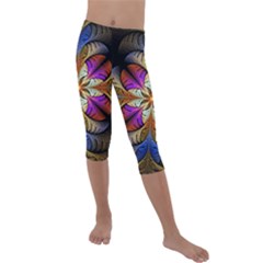 Fractal Flower Fantasy Pattern Kids  Lightweight Velour Capri Leggings  by Wegoenart