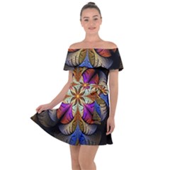 Fractal Flower Fantasy Pattern Off Shoulder Velour Dress by Wegoenart