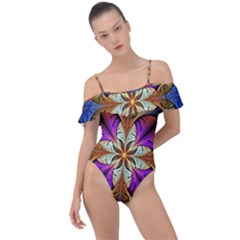 Fractal Flower Fantasy Pattern Frill Detail One Piece Swimsuit by Wegoenart