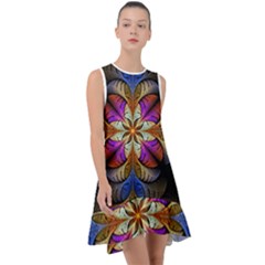 Fractal Flower Fantasy Pattern Frill Swing Dress