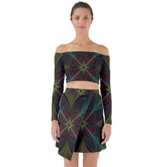 Fractal Art Abstract Pattern Off Shoulder Top With Skirt Set