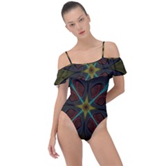 Fractal Art Abstract Pattern Frill Detail One Piece Swimsuit