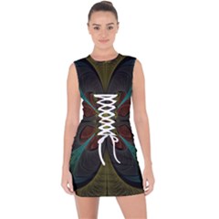 Fractal Art Abstract Pattern Lace Up Front Bodycon Dress