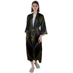 Fractal Art Abstract Pattern Maxi Satin Kimono