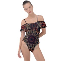 Art Abstract Fractal Pattern Frill Detail One Piece Swimsuit