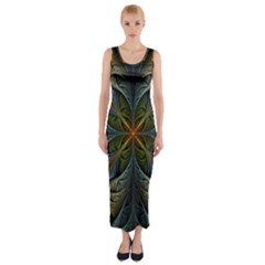 Fractal Art Abstract Pattern Fitted Maxi Dress by Wegoenart