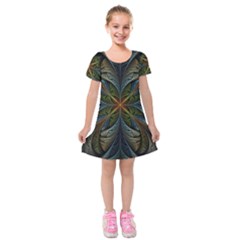 Fractal Art Abstract Pattern Kids  Short Sleeve Velvet Dress