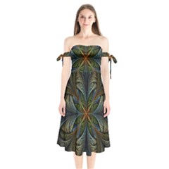 Fractal Art Abstract Pattern Shoulder Tie Bardot Midi Dress by Wegoenart