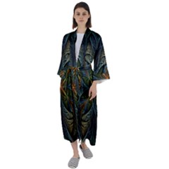 Fractal Art Abstract Pattern Maxi Satin Kimono