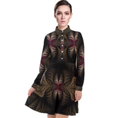 Fractal Abstract Design Mystical Long Sleeve Chiffon Shirt Dress by Wegoenart