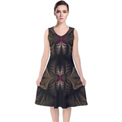 Fractal Abstract Design Mystical V-neck Midi Sleeveless Dress  by Wegoenart