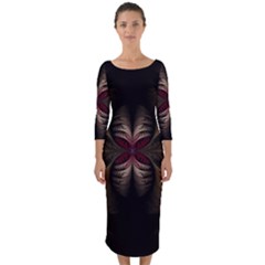 Fractal Abstract Design Mystical Quarter Sleeve Midi Bodycon Dress by Wegoenart