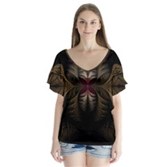 Fractal Abstract Design Mystical V-neck Flutter Sleeve Top by Wegoenart