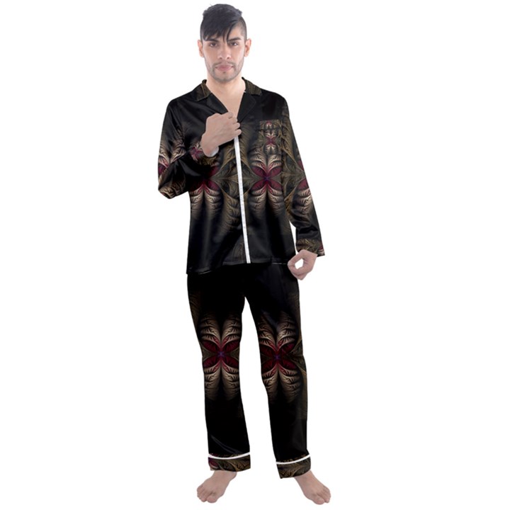 Fractal Abstract Design Mystical Men s Satin Pajamas Long Pants Set