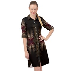 Fractal Abstract Design Mystical Long Sleeve Mini Shirt Dress by Wegoenart