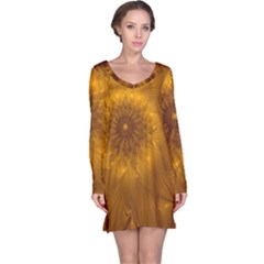 Fractal Flower Floral Gold Pattern Long Sleeve Nightdress by Wegoenart